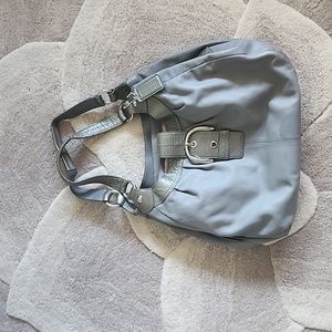 Gray coach purse with pink lining